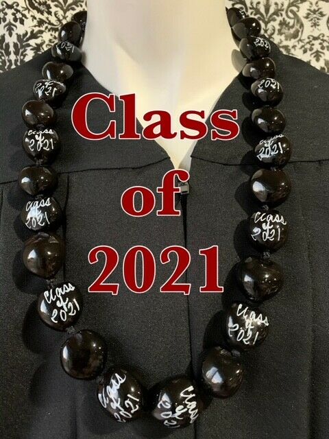 Hawaiian Kukui Nut Lei Class Of 2021 Graduation Lei Necklace Black Nwt