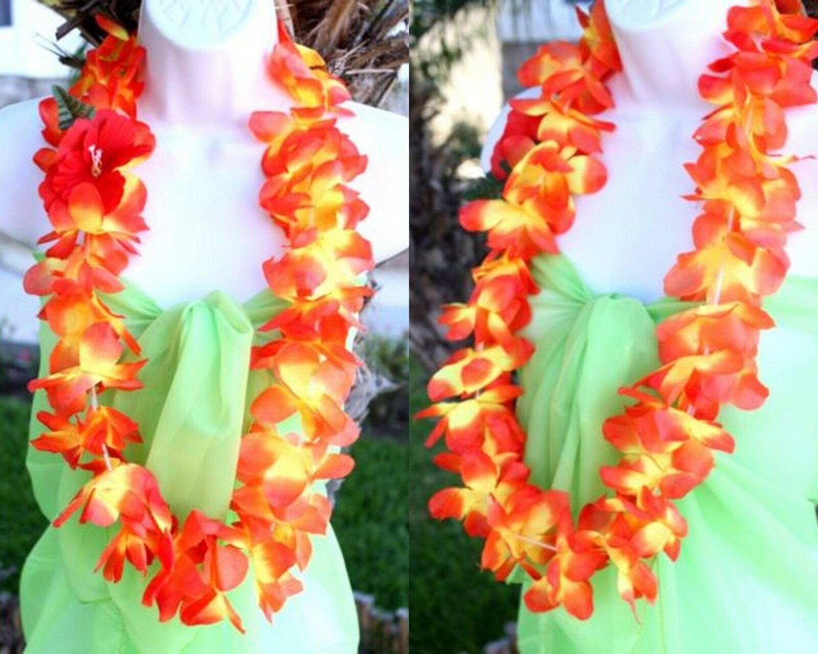 Six Hawaiian Hawaii Silk Flower Lei Luau Party Hula Necklace Qty ( 6 ) Leis
