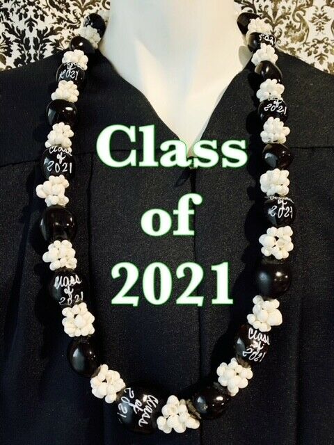 Hawaiian Kukui Nut Lei With Mongo Shells Class Of 2021 Graduation Lei Necklace